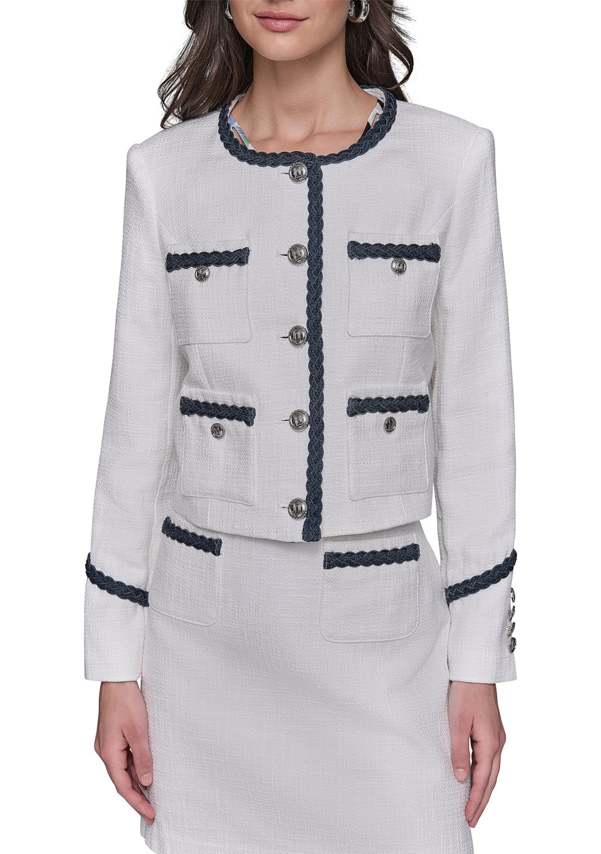 Womens Tweed Button Front Jacket