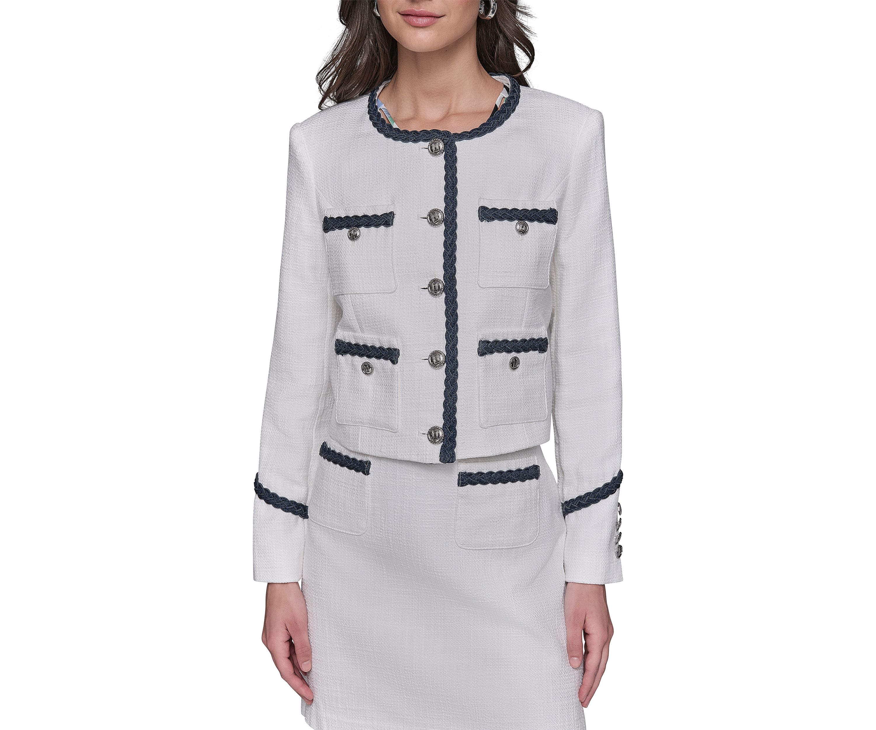 Womens Tweed Button Front Jacket