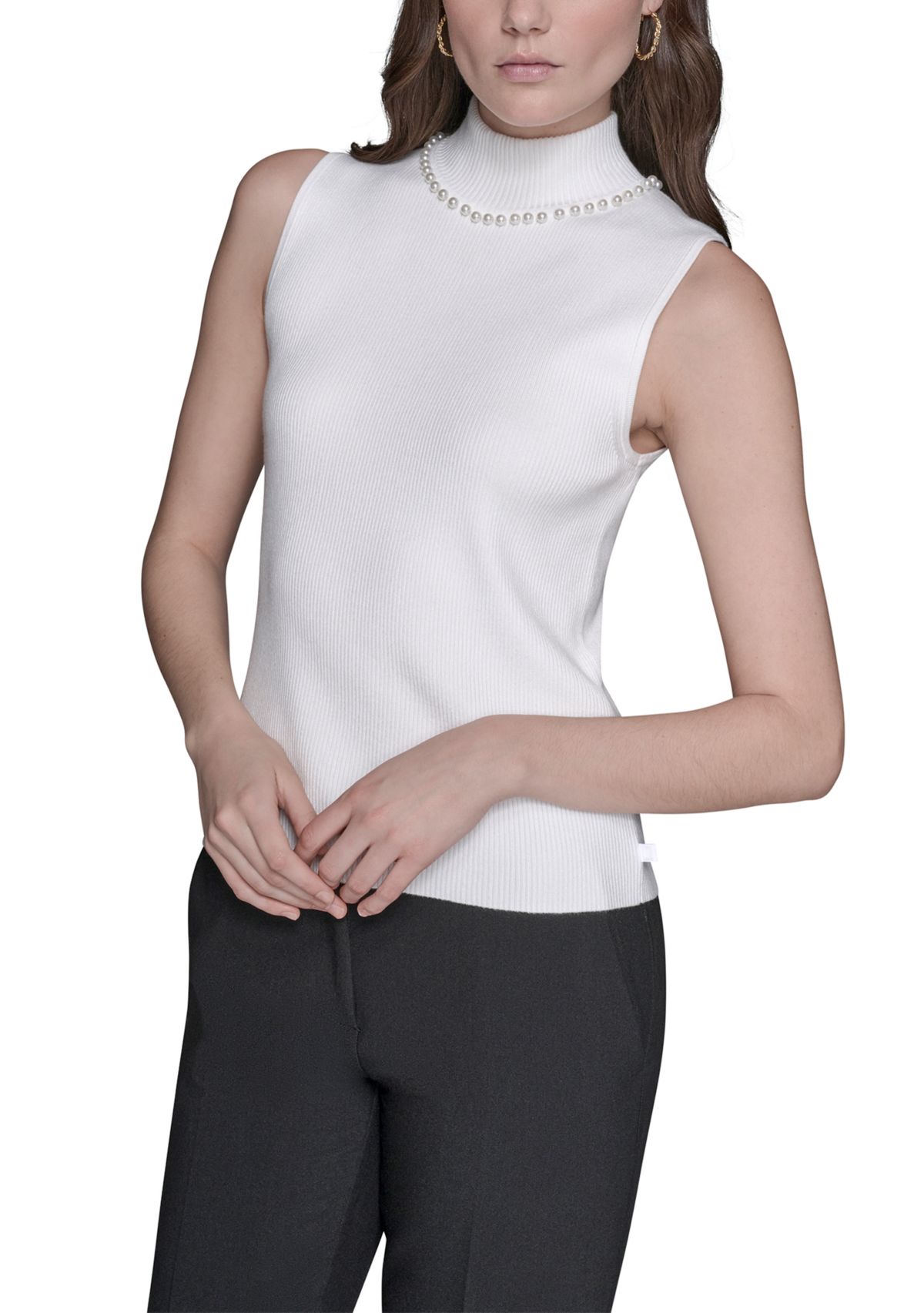 Womens Sleeveless Sweater with Pearl Detail 