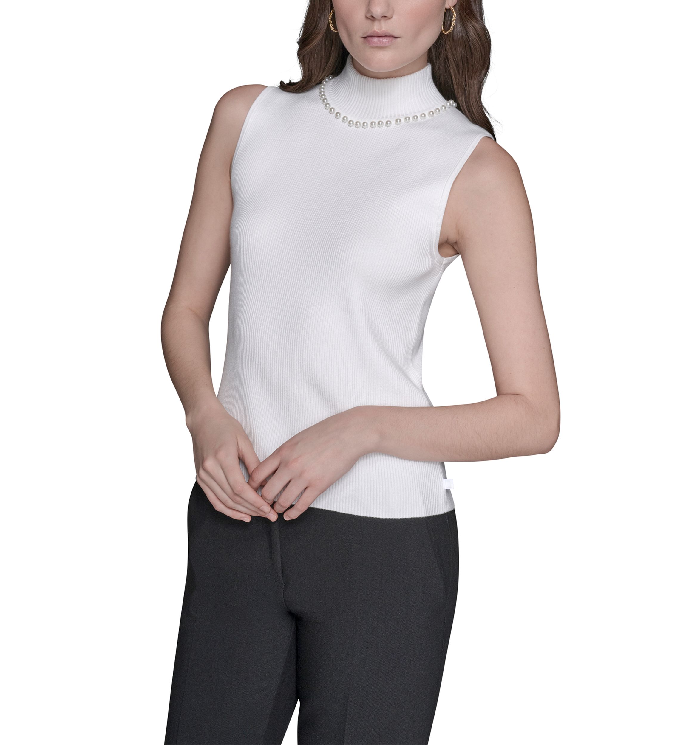 Womens Sleeveless Sweater with Pearl Detail 