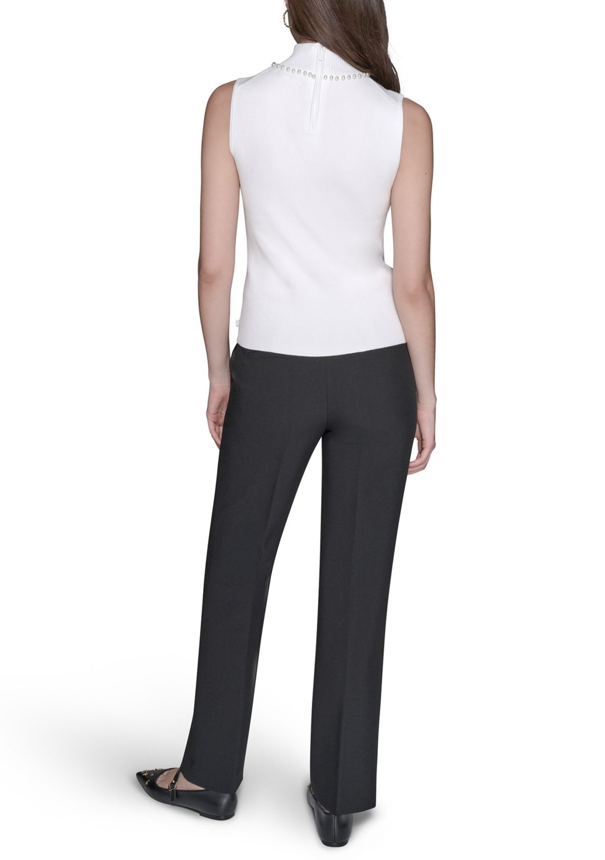 Womens Sleeveless Sweater with Pearl Detail 