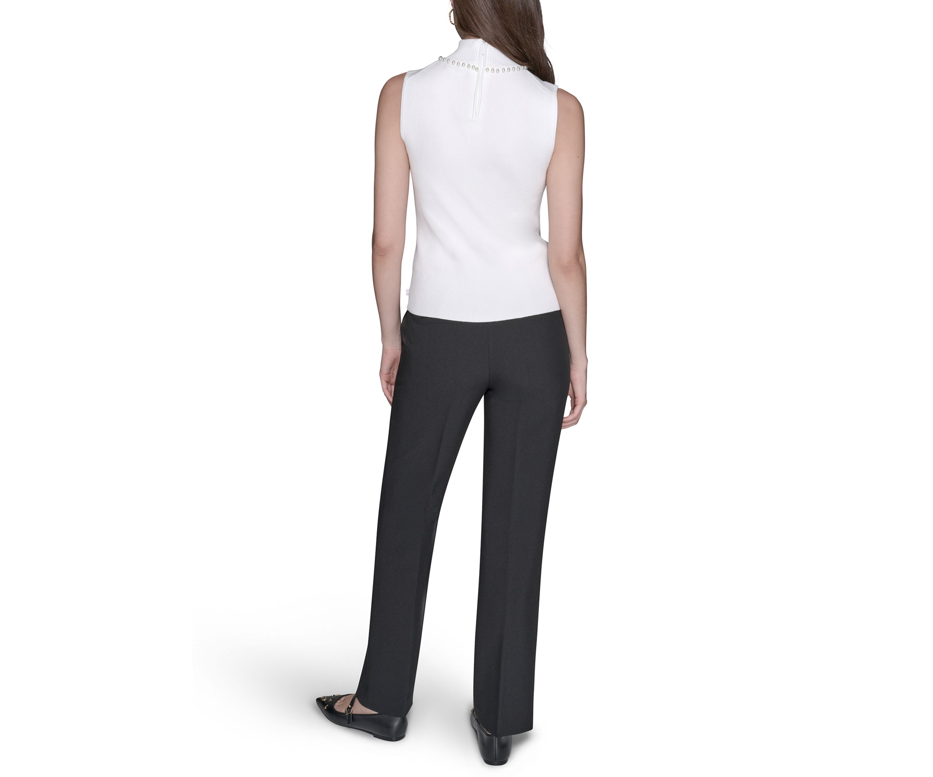 Womens Sleeveless Sweater with Pearl Detail 