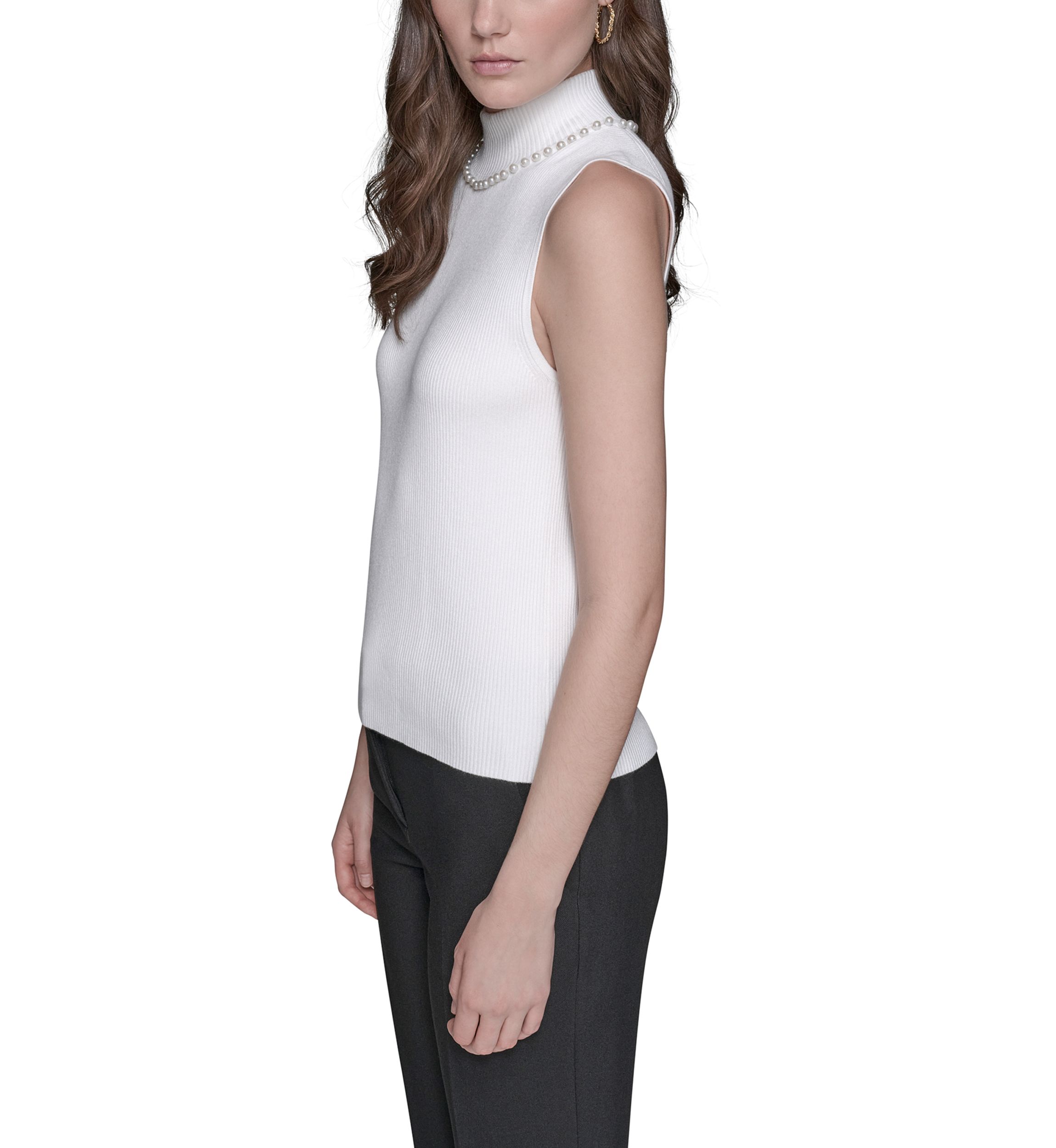 Womens Sleeveless Sweater with Pearl Detail 