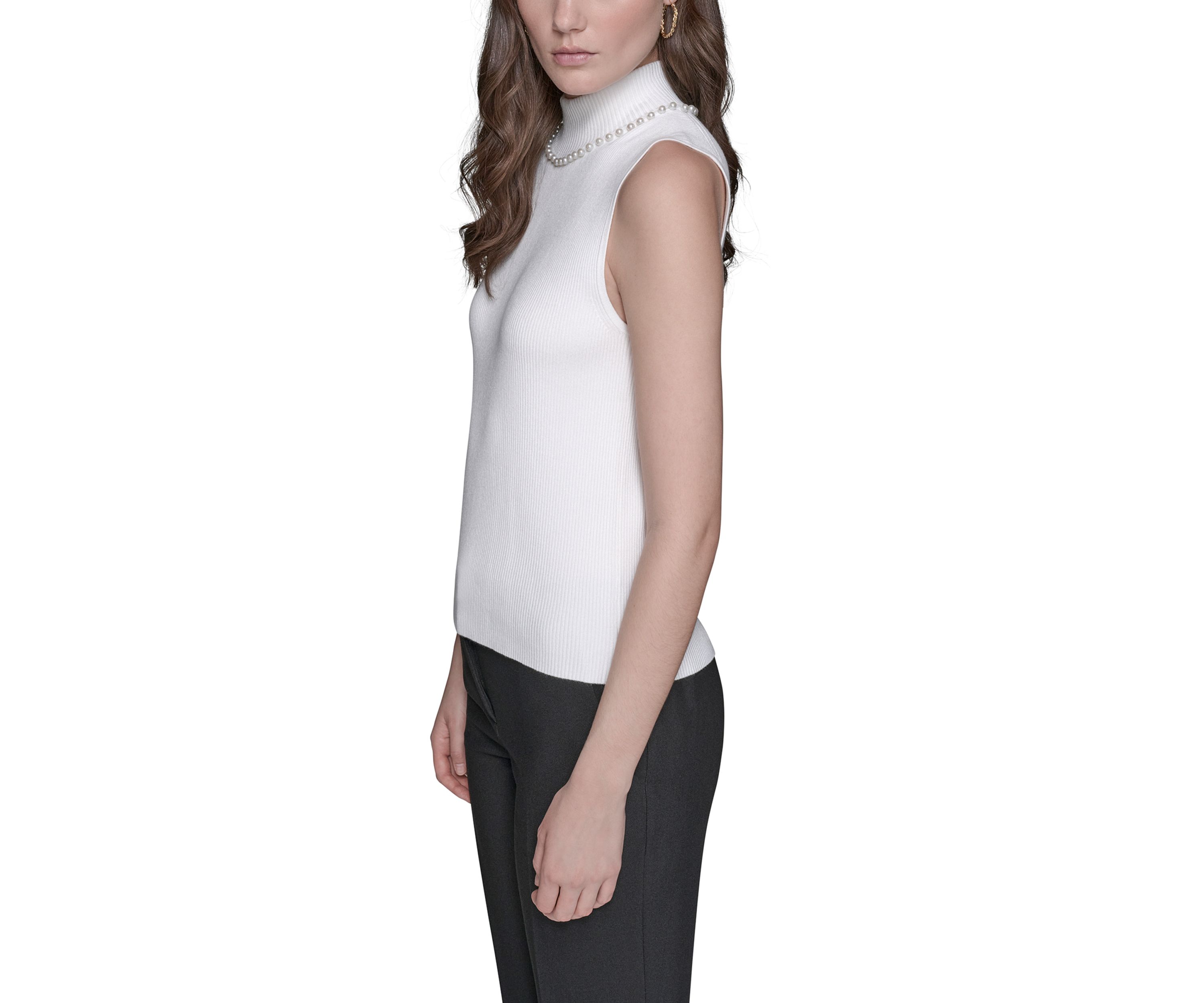 Womens Sleeveless Sweater with Pearl Detail 