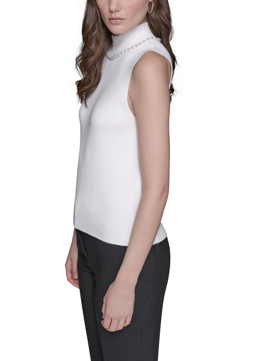 Womens Sleeveless Sweater with Pearl Detail 