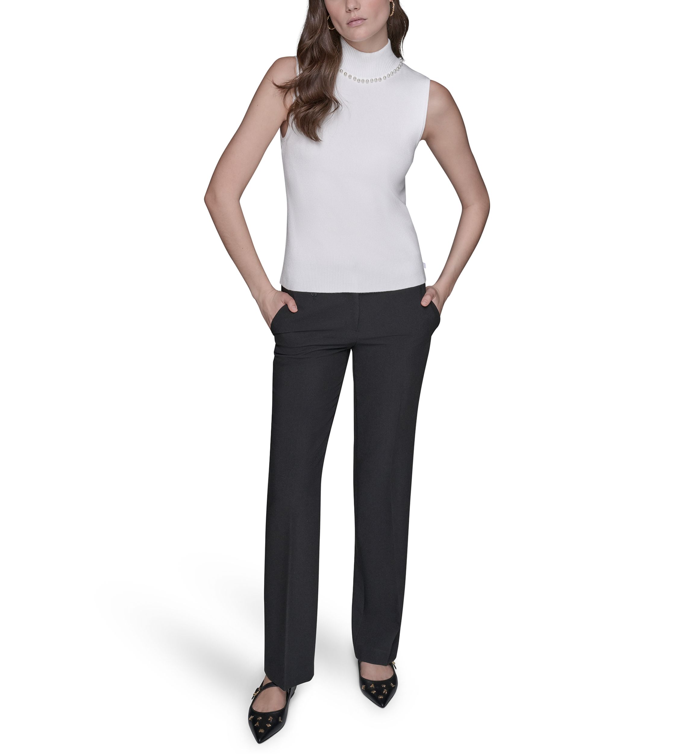 Womens Sleeveless Sweater with Pearl Detail 