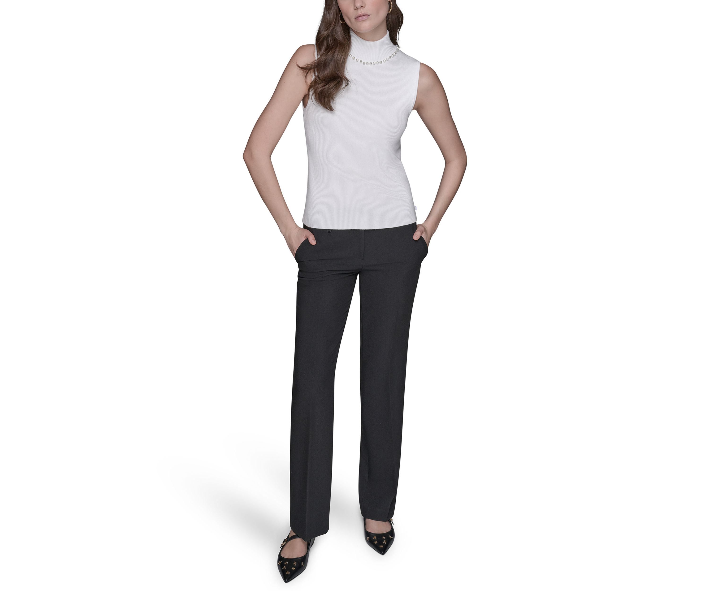 Womens Sleeveless Sweater with Pearl Detail 