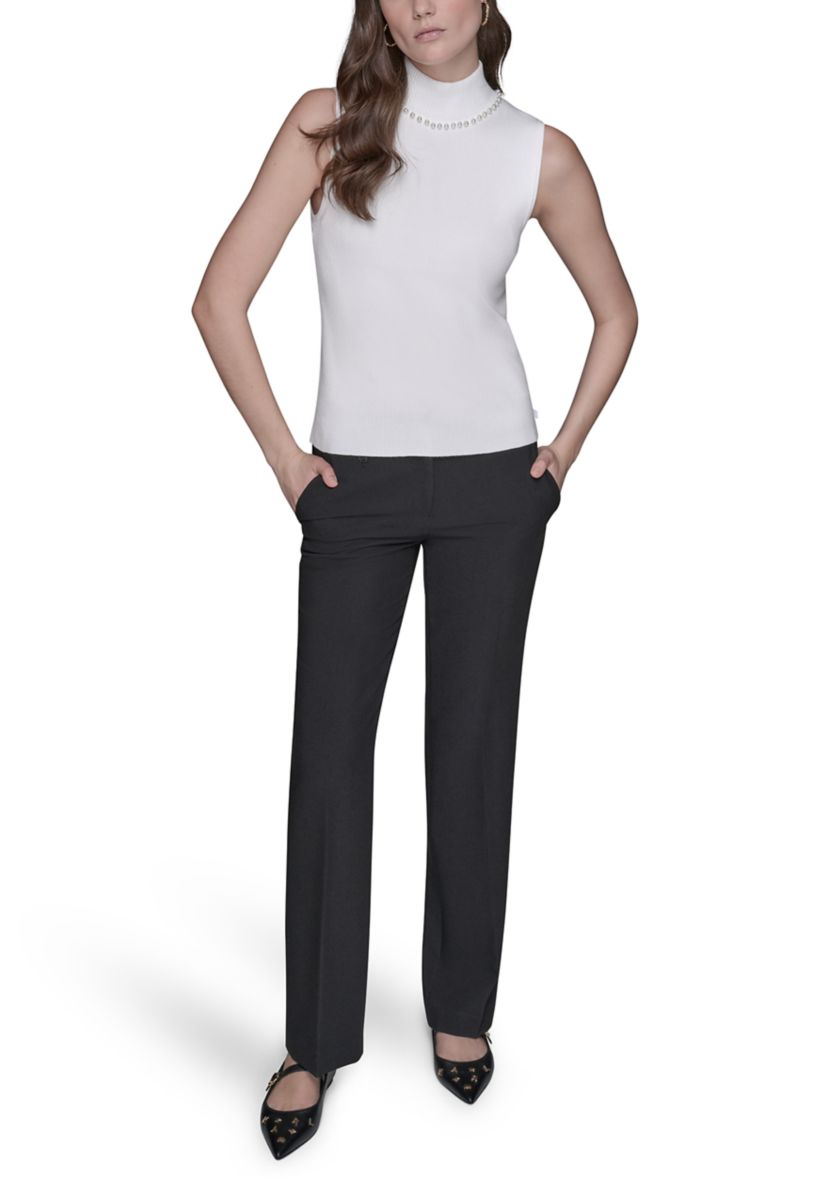 Womens Sleeveless Sweater with Pearl Detail 