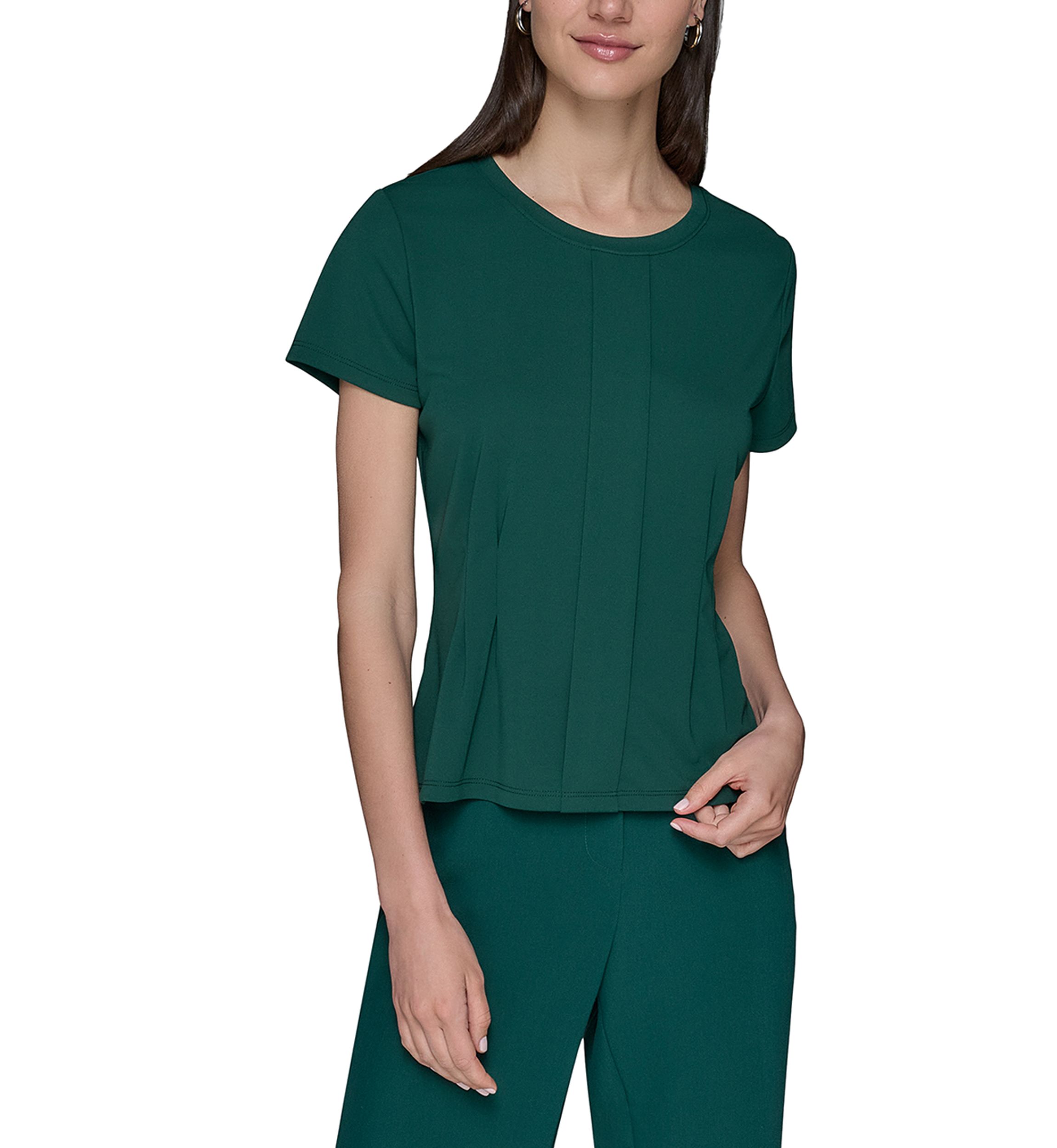 Womens Short Sleeve Pleated Knit Top
