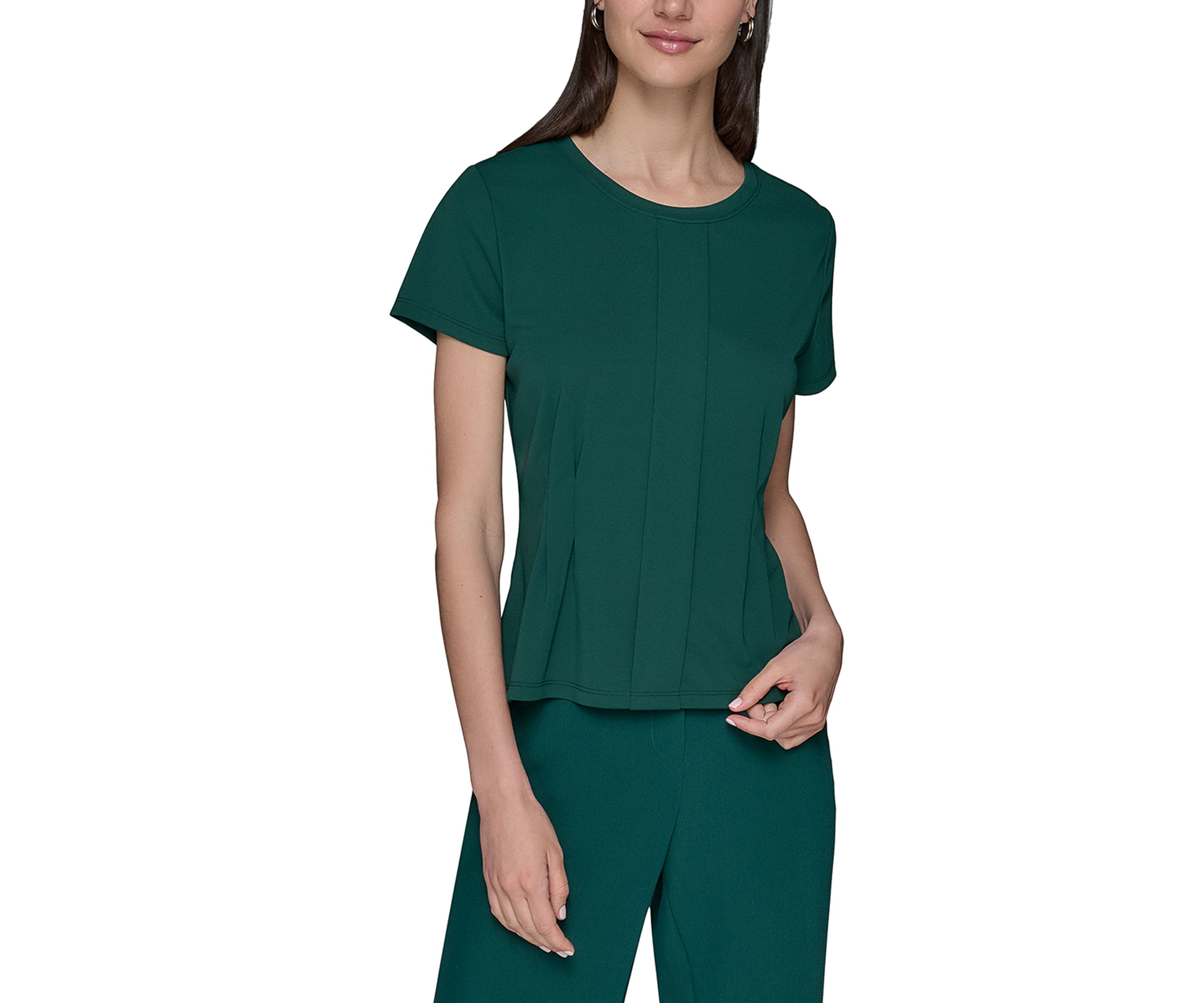 Womens Short Sleeve Pleated Knit Top