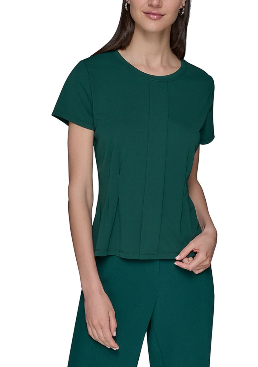 Womens Short Sleeve Pleated Knit Top