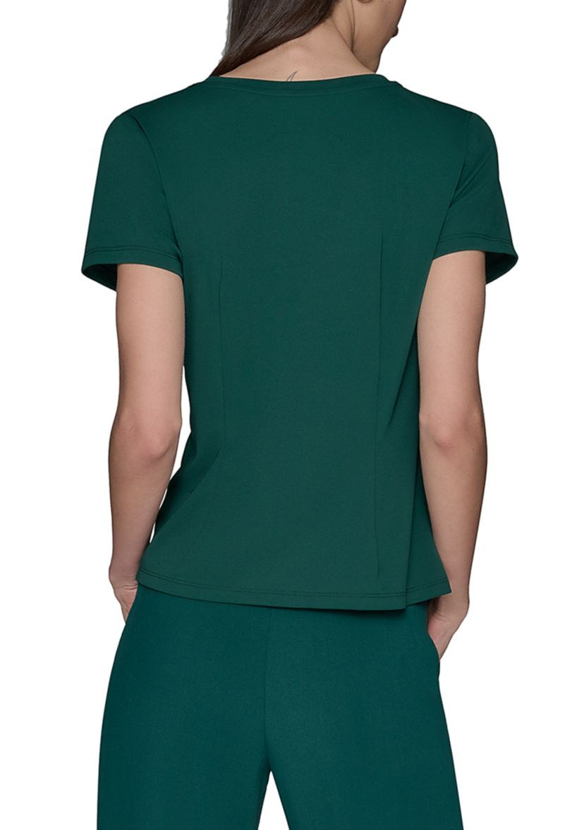 Womens Short Sleeve Pleated Knit Top