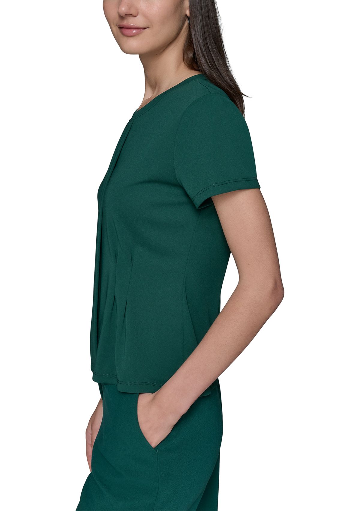 Womens Short Sleeve Pleated Knit Top