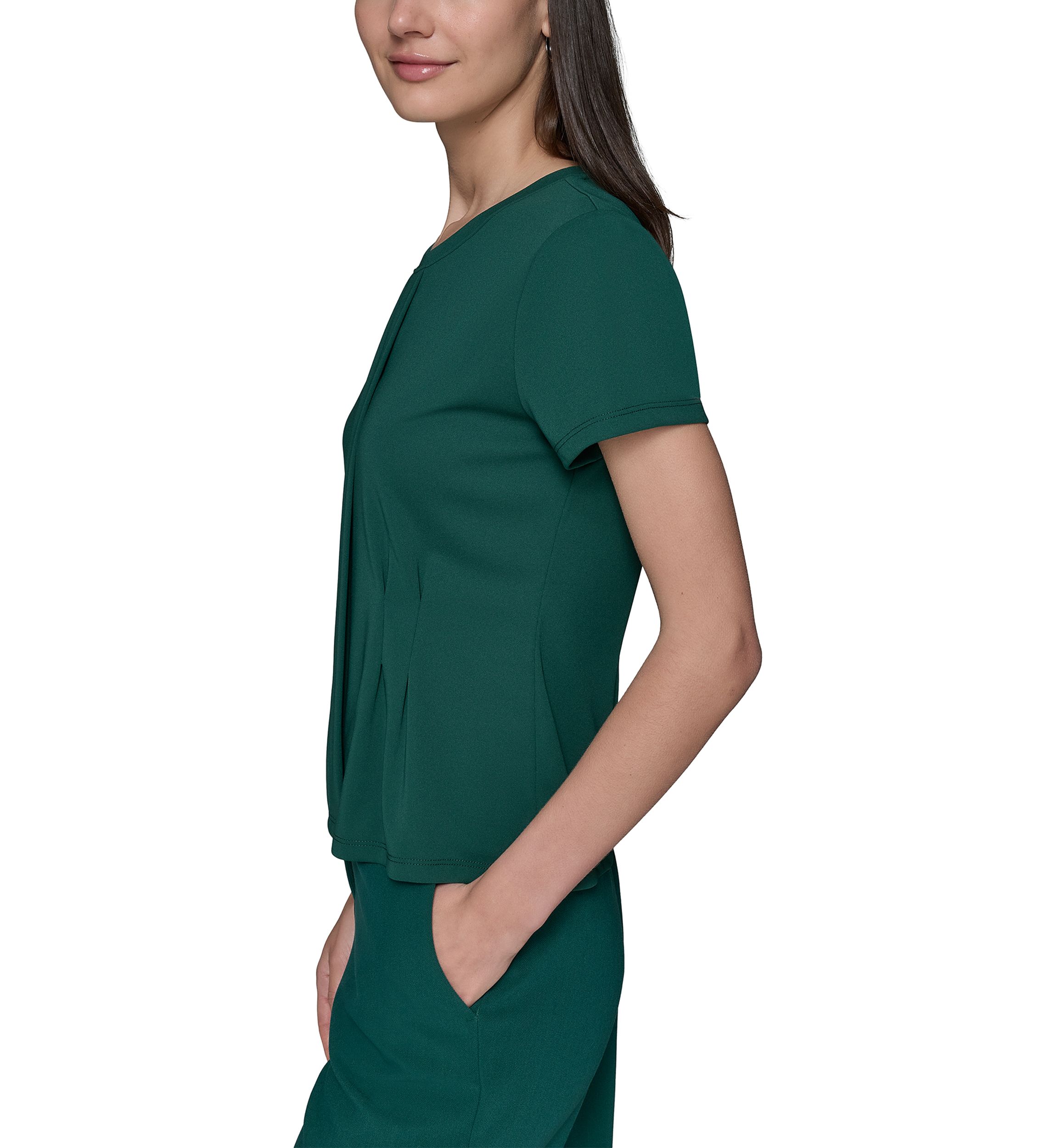 Womens Short Sleeve Pleated Knit Top