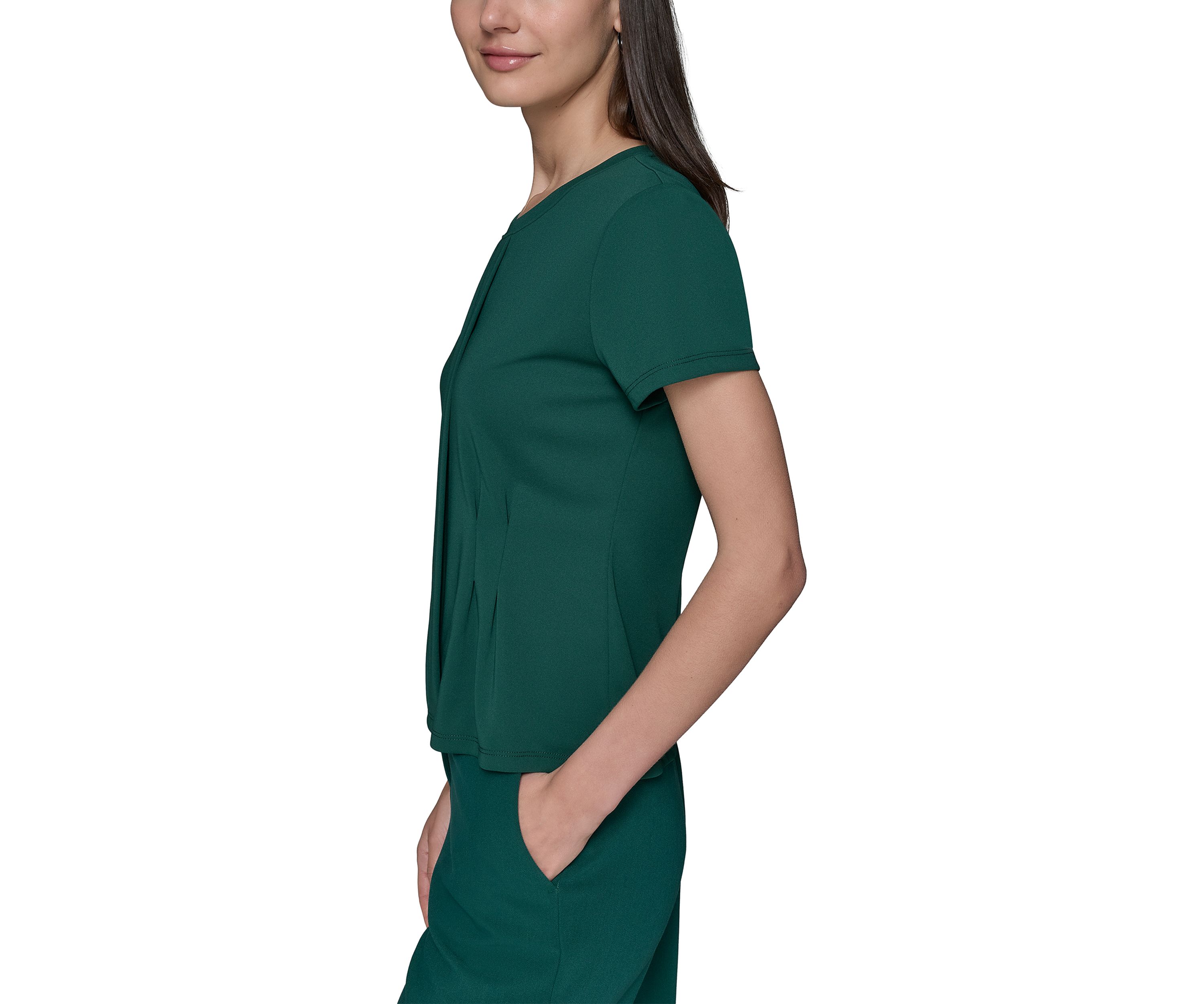 Womens Short Sleeve Pleated Knit Top