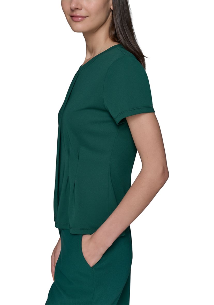 Womens Short Sleeve Pleated Knit Top