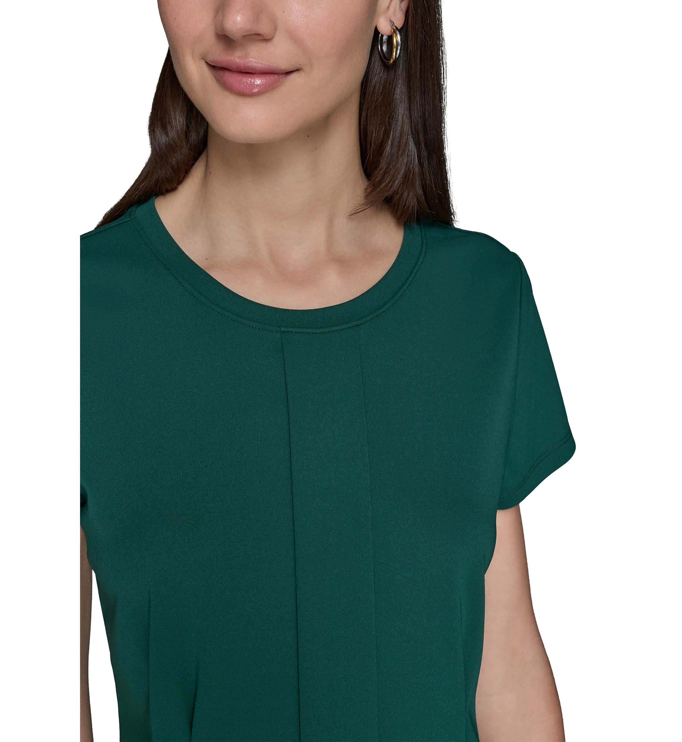 Womens Short Sleeve Pleated Knit Top