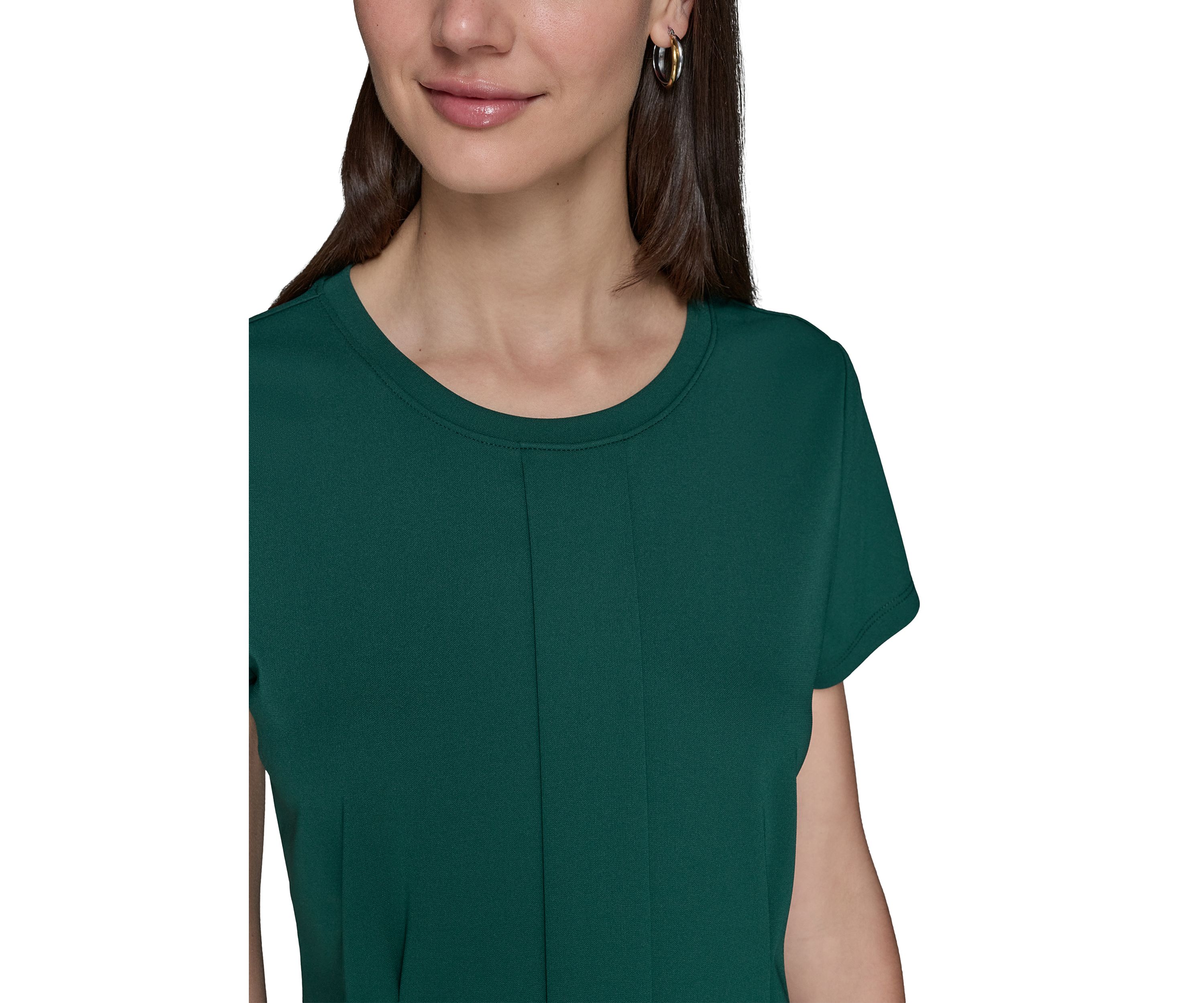 Womens Short Sleeve Pleated Knit Top