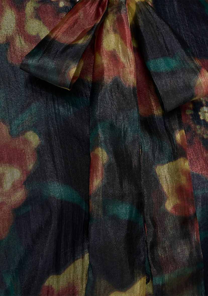 Womens Crinkled Organza Sleeveless Tie Neck Blouse
