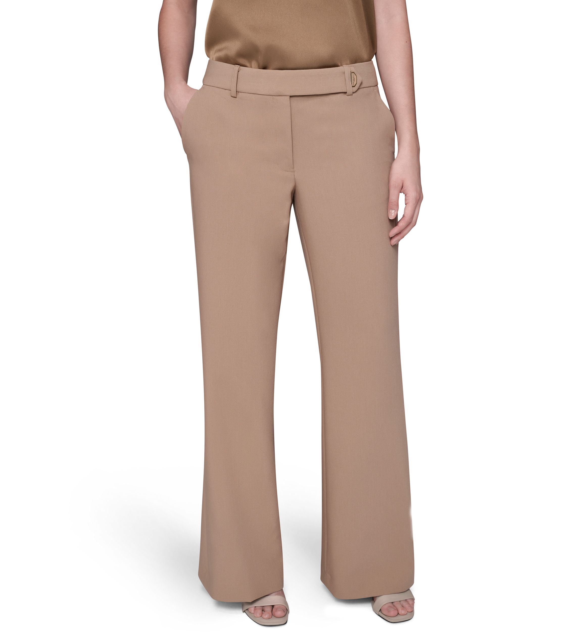 Womens High Waisted Fit and Flare Pants with Extended Tab