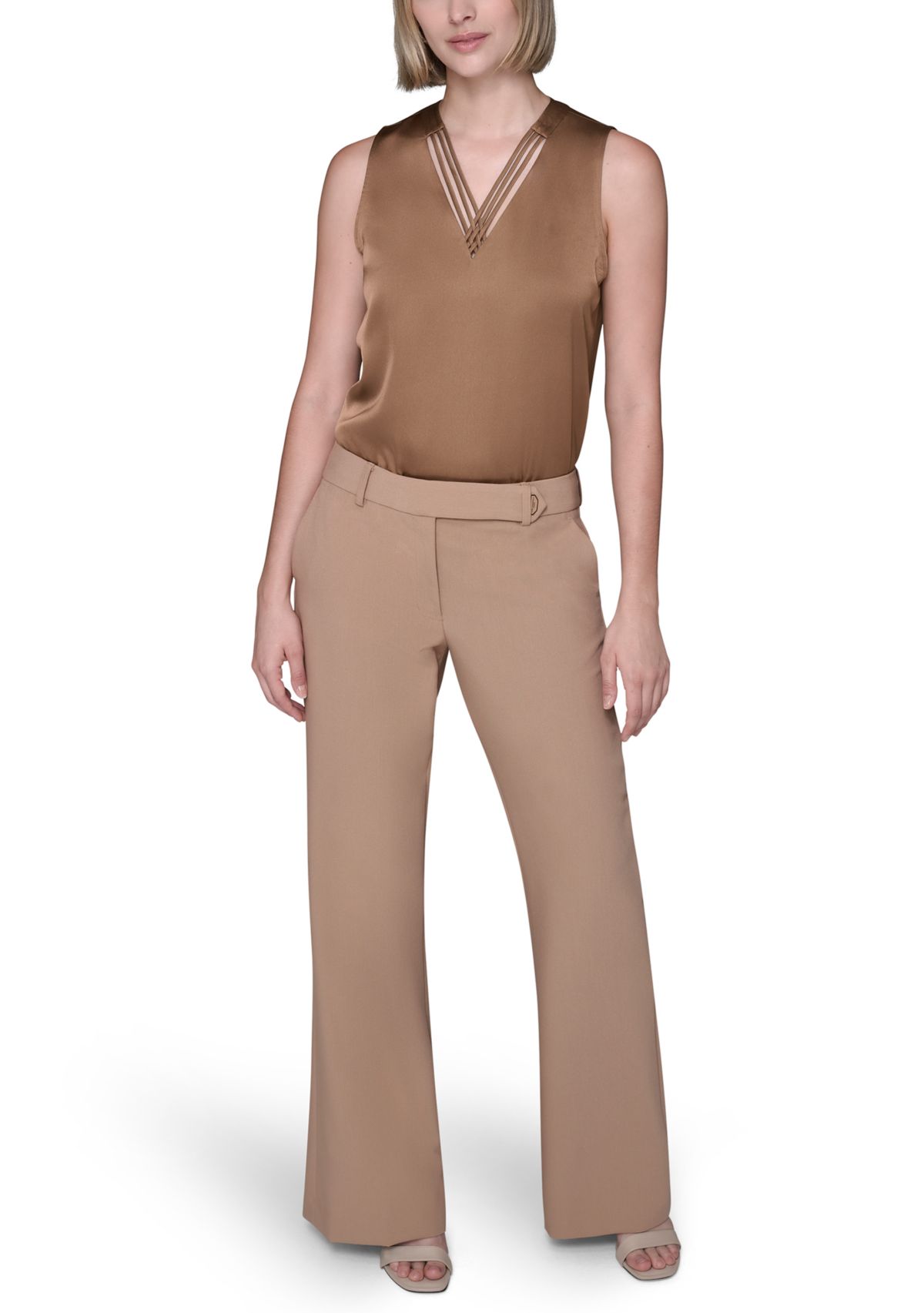 Womens High Waisted Fit and Flare Pants with Extended Tab