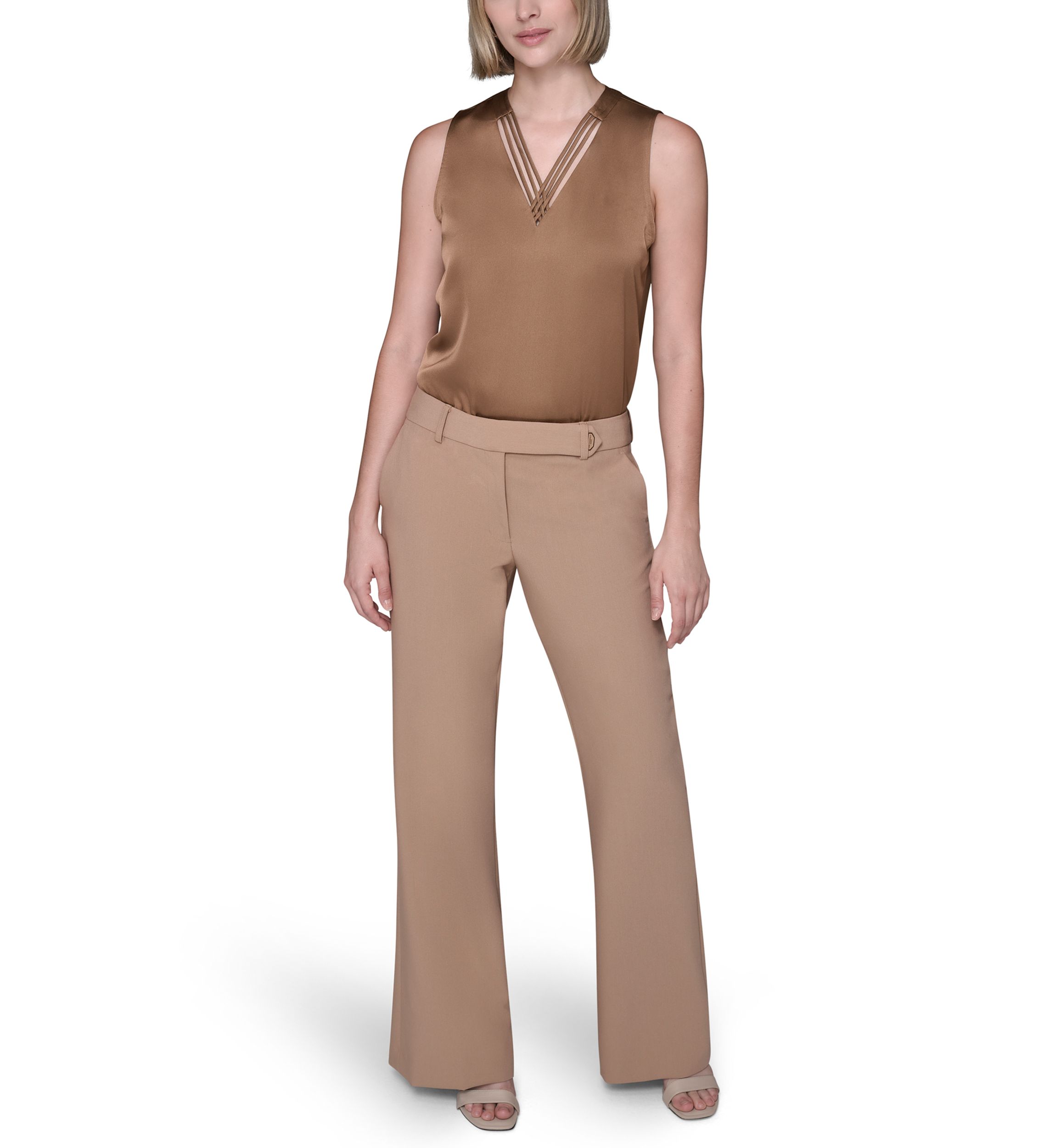 Womens High Waisted Fit and Flare Pants with Extended Tab