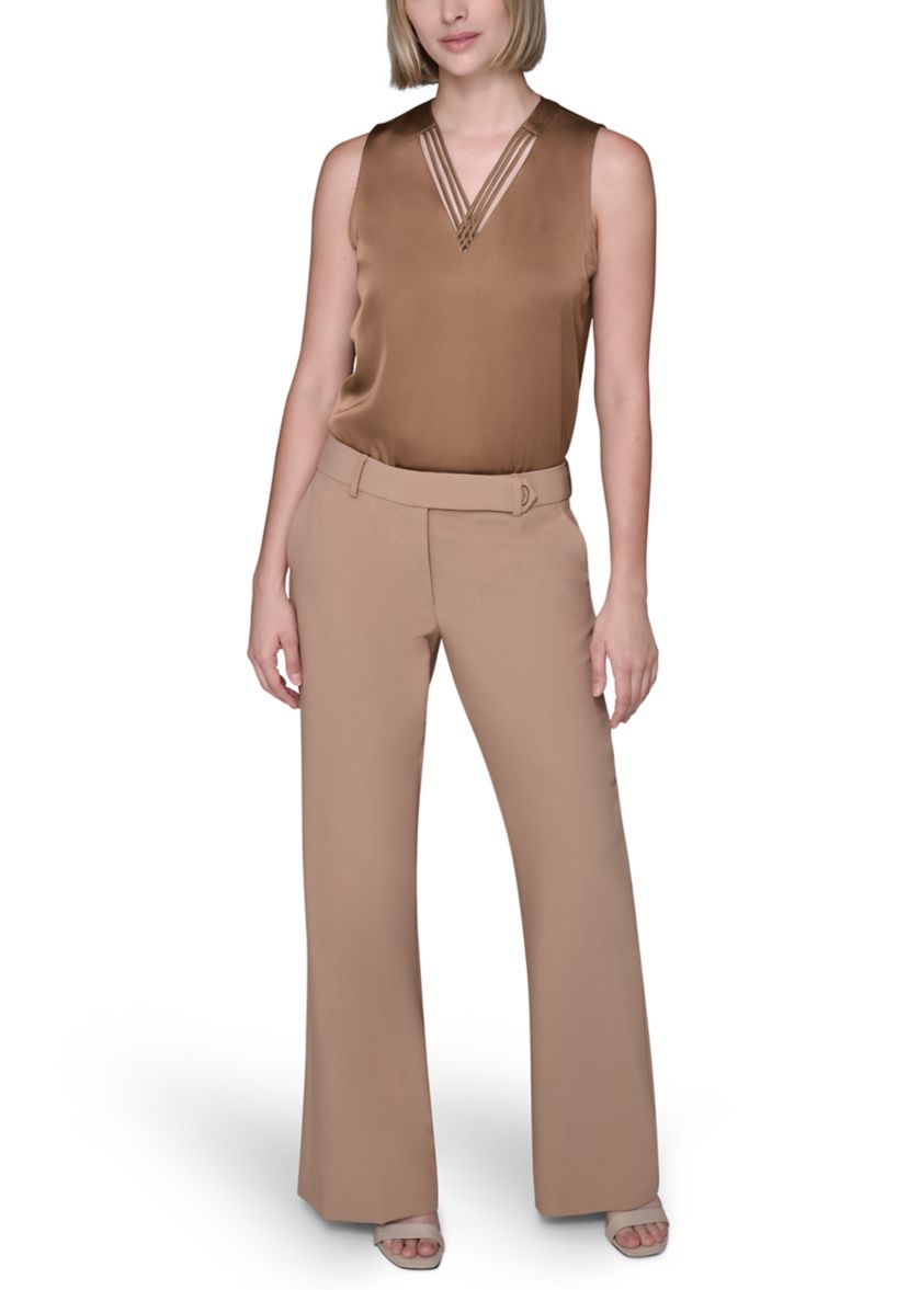 Womens High Waisted Fit and Flare Pants with Extended Tab