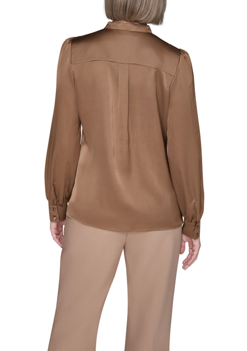 Womens Long Sleeve Tie Neck Blouse
