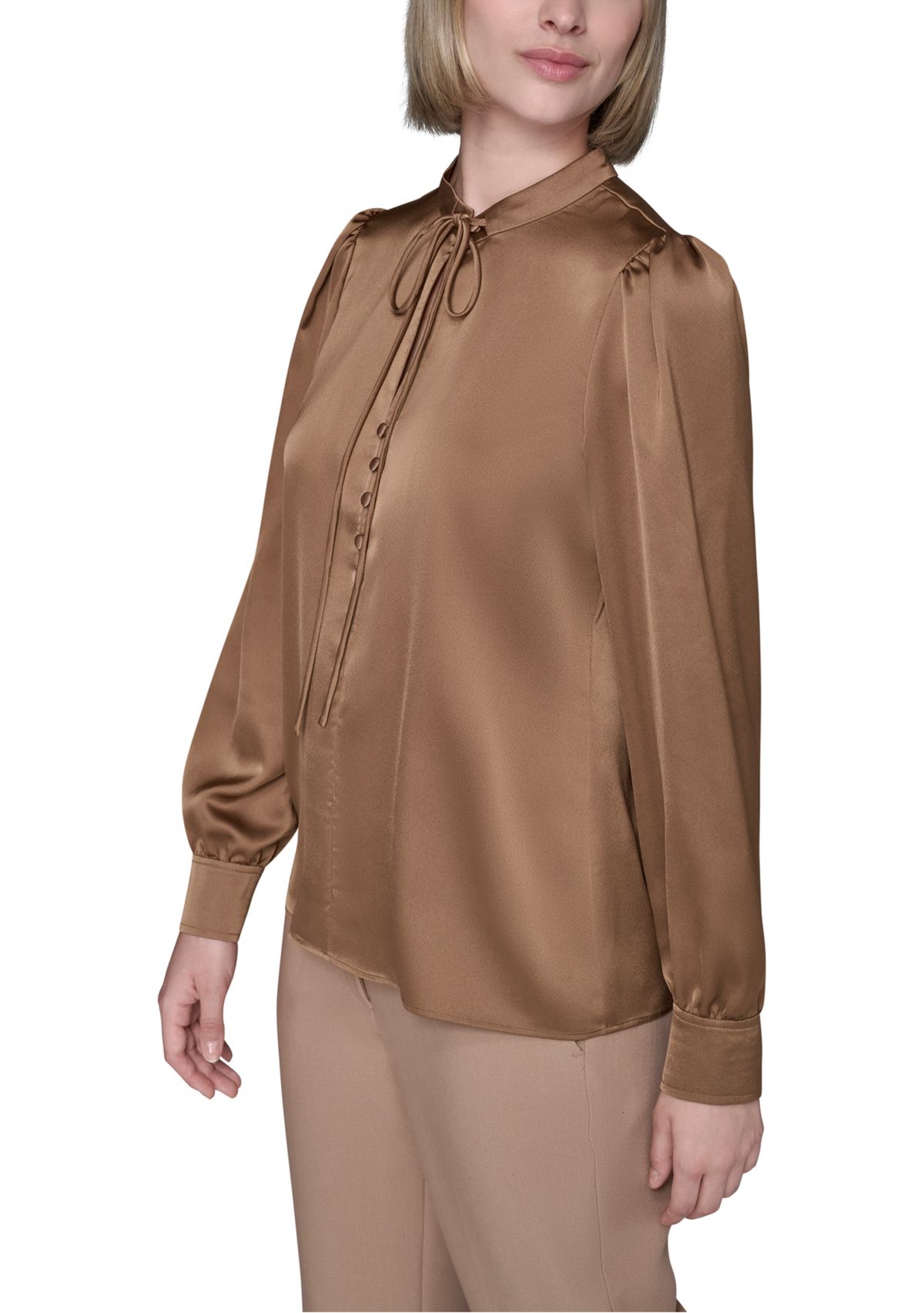 Womens Long Sleeve Tie Neck Blouse