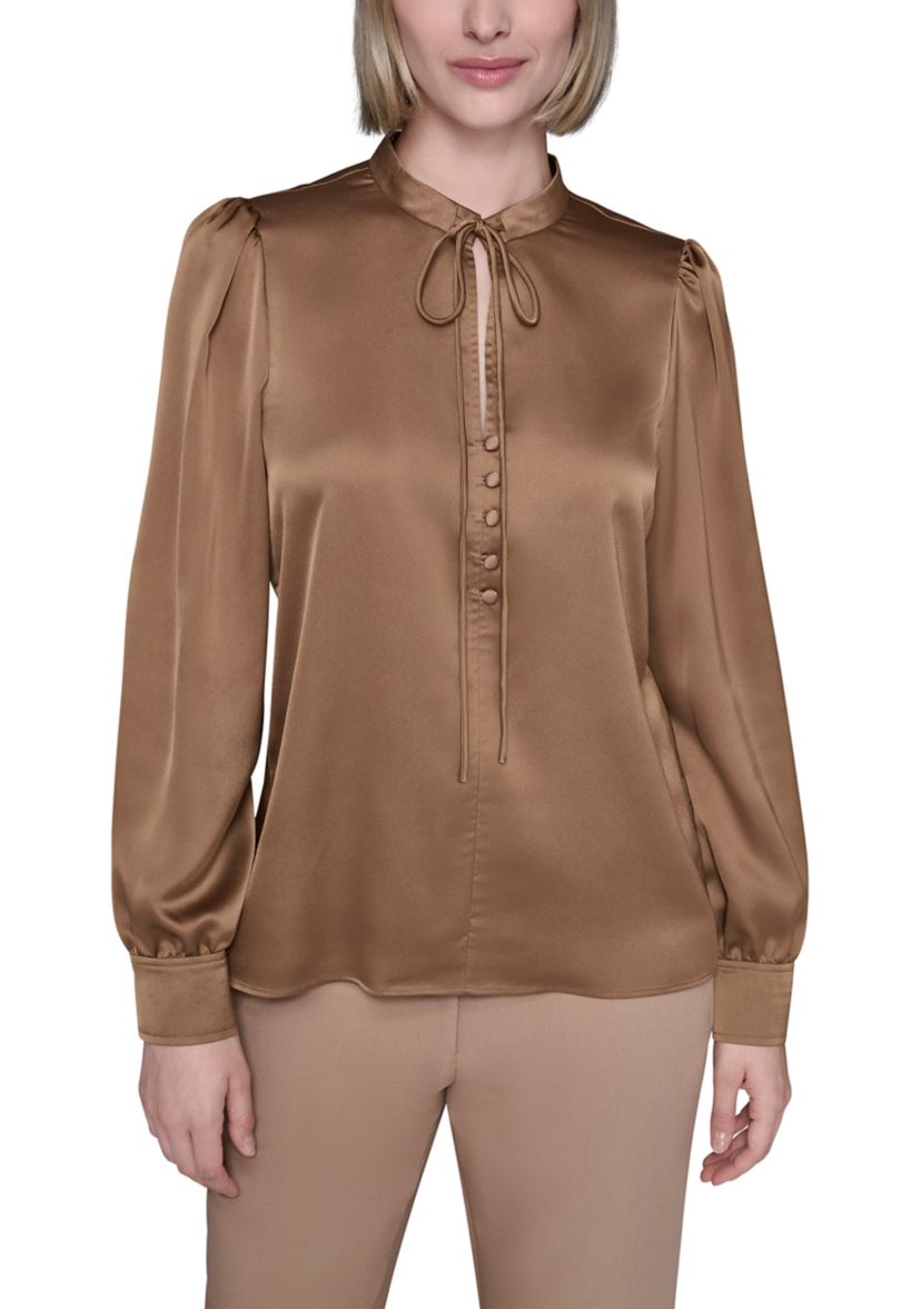 Womens Long Sleeve Tie Neck Blouse