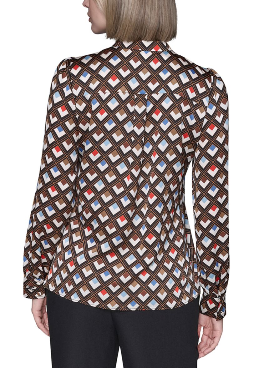  Womens Long Sleeve Tie Neck Blouse 