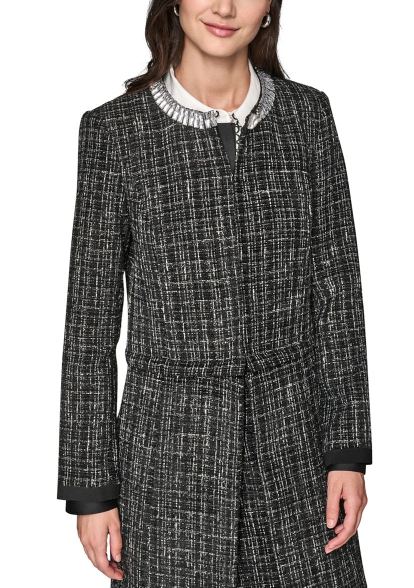 KARL LAGERFELD PARIS Women's Novelty Twofer Jacket with Rhinestone