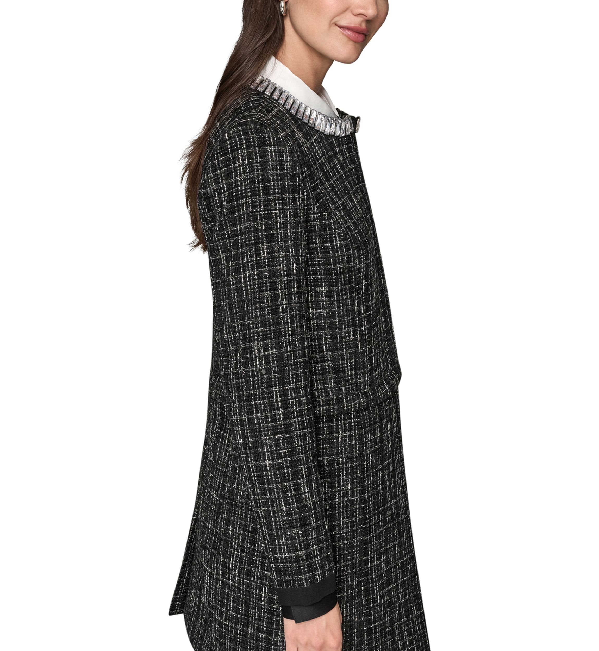 KARL LAGERFELD PARIS Women's Novelty Twofer Jacket with Rhinestone