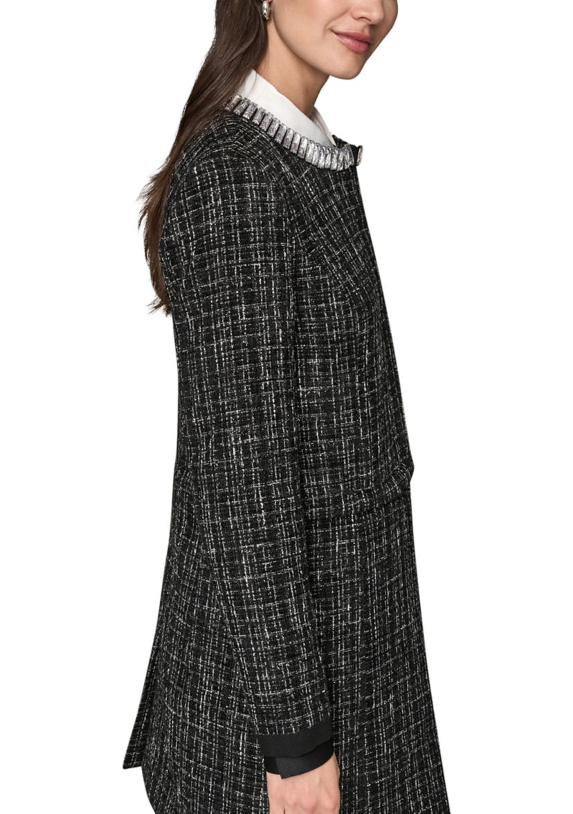 KARL LAGERFELD PARIS Women's Novelty Twofer Jacket with Rhinestone