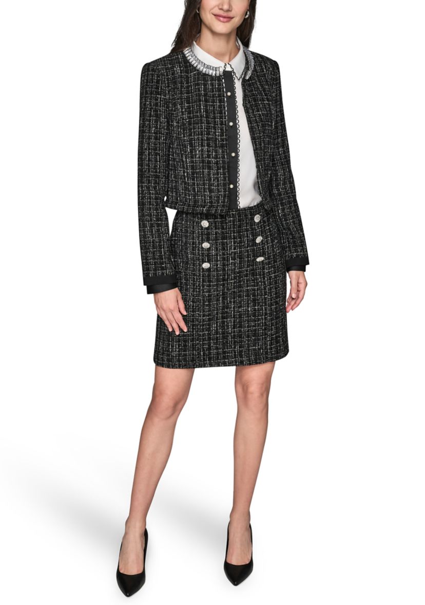 KARL LAGERFELD PARIS Women's Novelty Twofer Jacket with Rhinestone