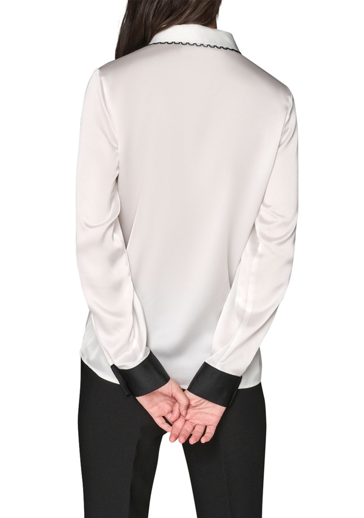 Womens Long Sleeve Color Block Top with Scallop Trim