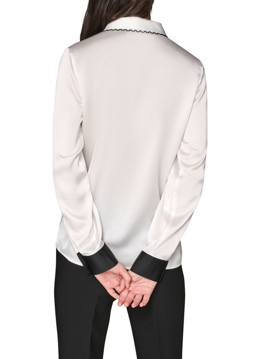 Womens Long Sleeve Color Block Top with Scallop Trim