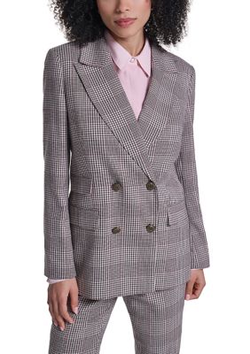 KARL LAGERFELD PARIS Women's Plaid Double Breasted Jacket, 6
