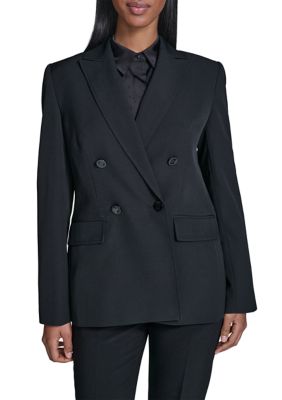 KARL LAGERFELD PARIS Women's Double Breasted Notch Collar Blazer, Black, 6