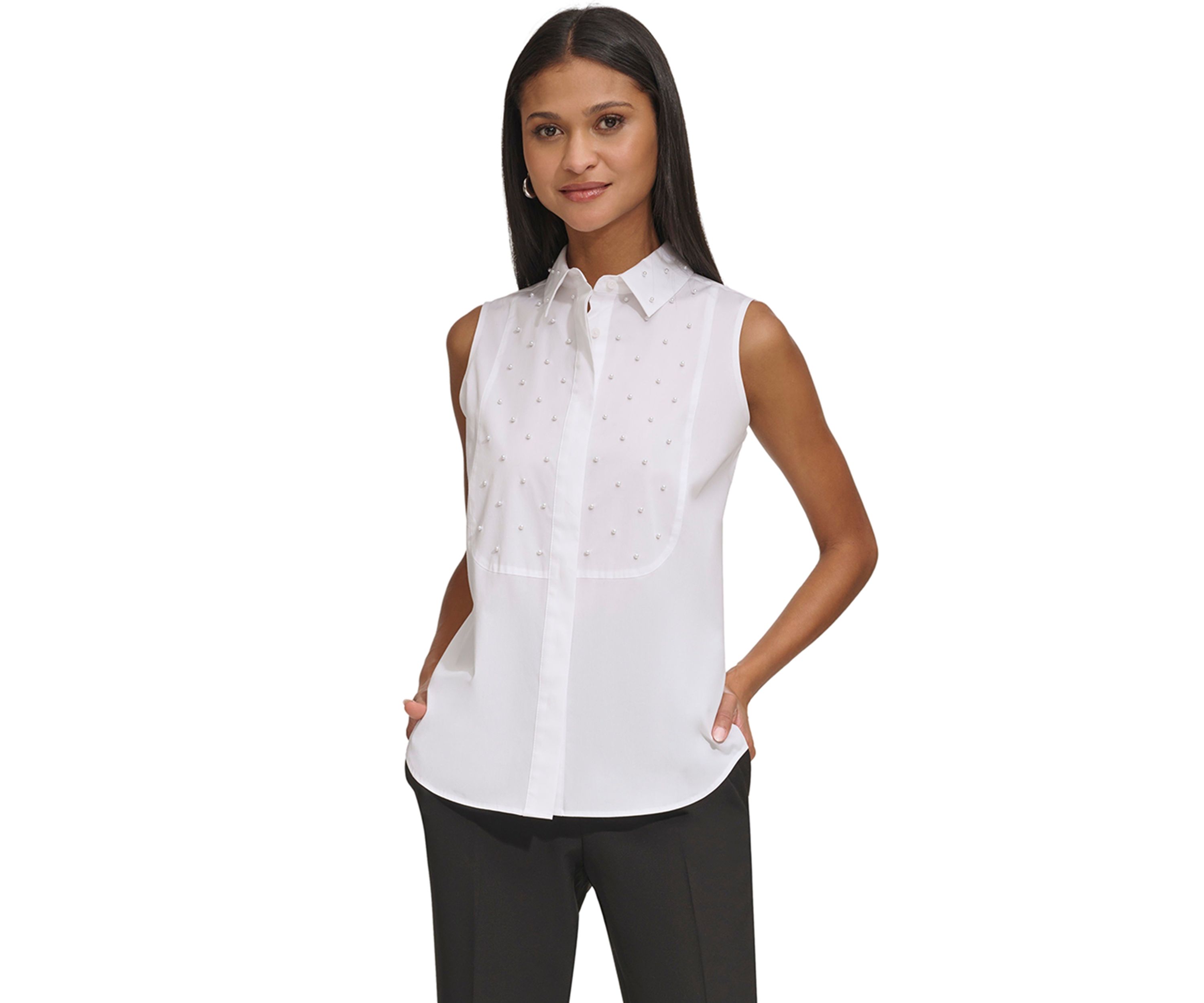 Womens Sleeveless Top with Pearl Accents