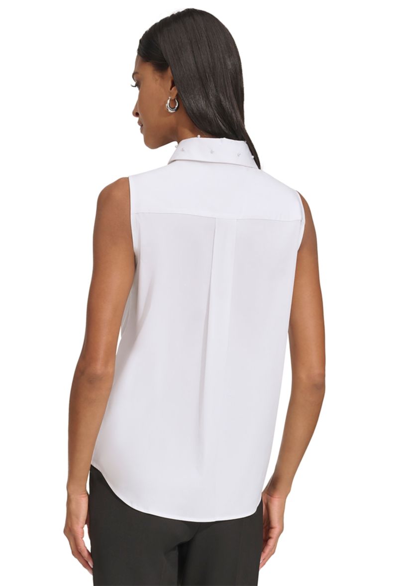 Womens Sleeveless Top with Pearl Accents