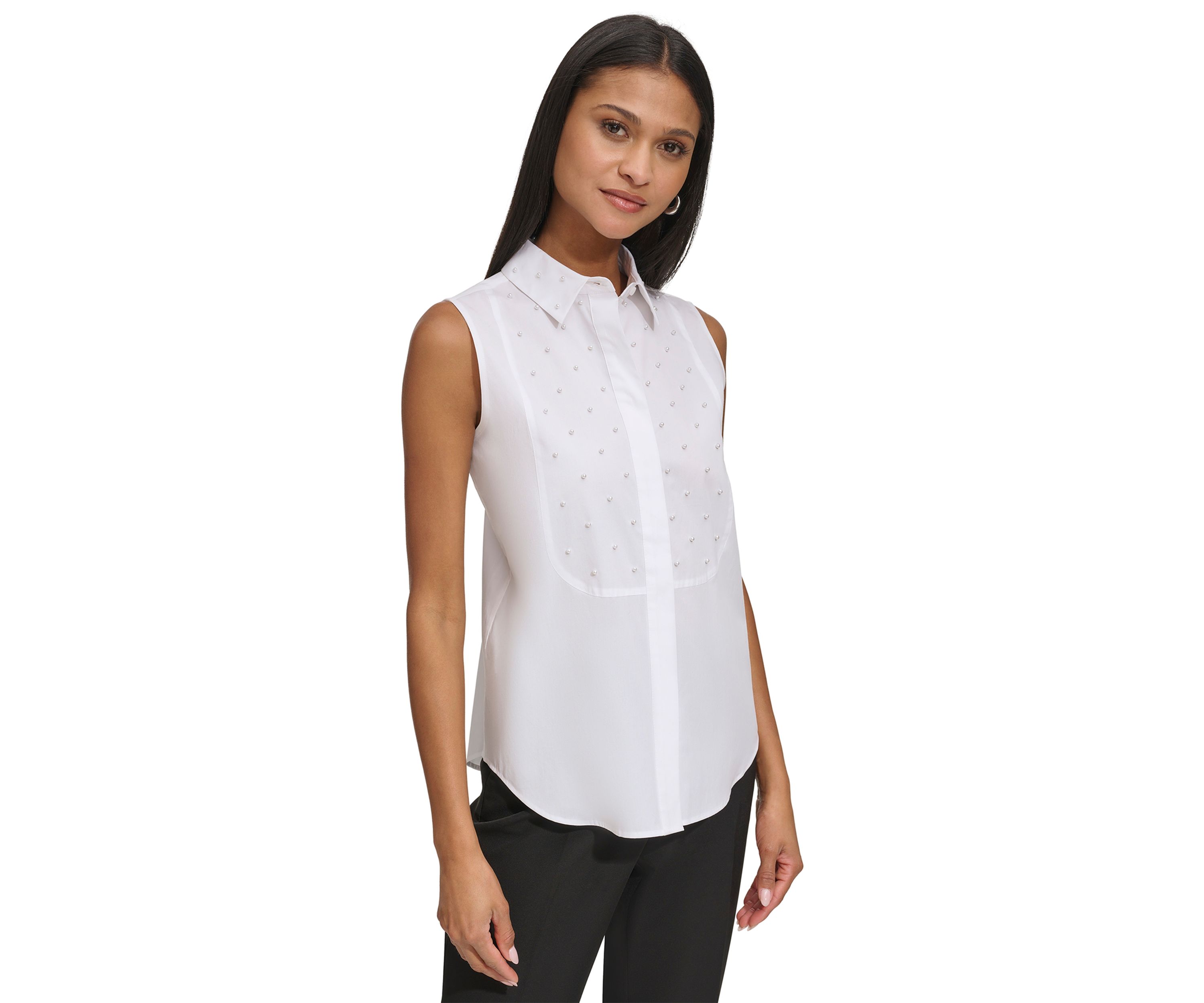 Womens Sleeveless Top with Pearl Accents