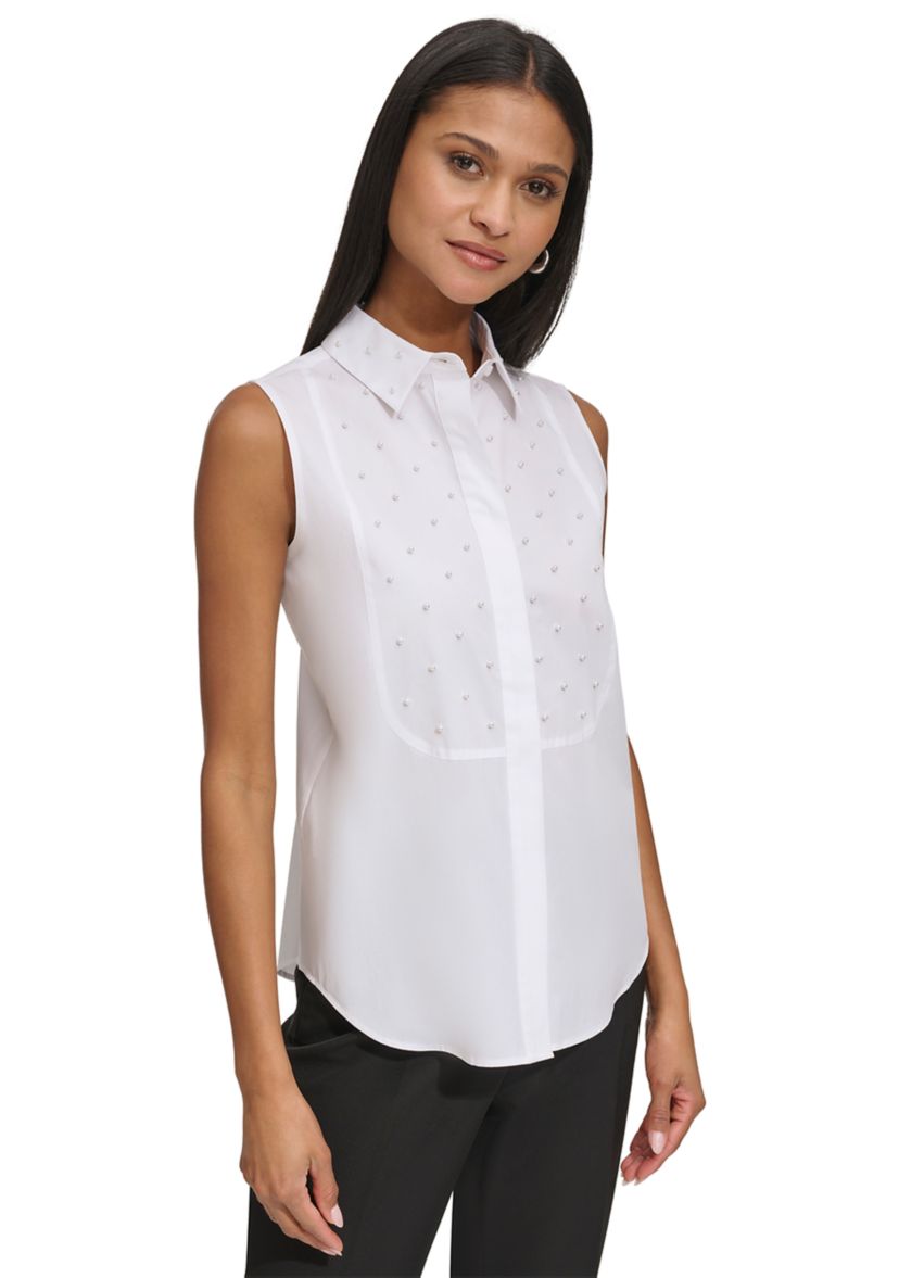 Womens Sleeveless Top with Pearl Accents