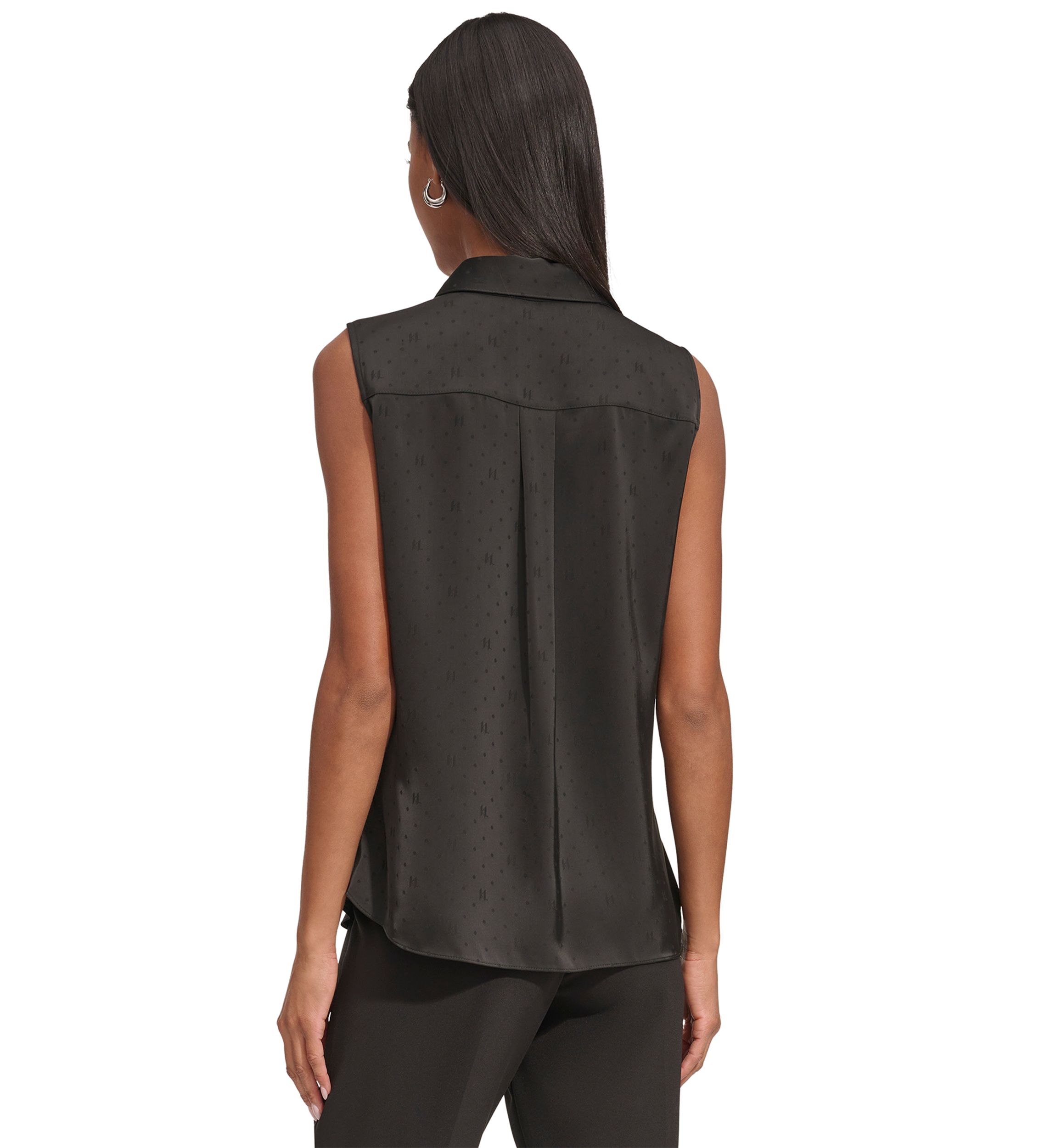 Womens Sleeveless Collared Jacquard Top