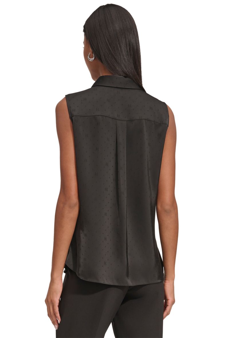 Womens Sleeveless Collared Jacquard Top