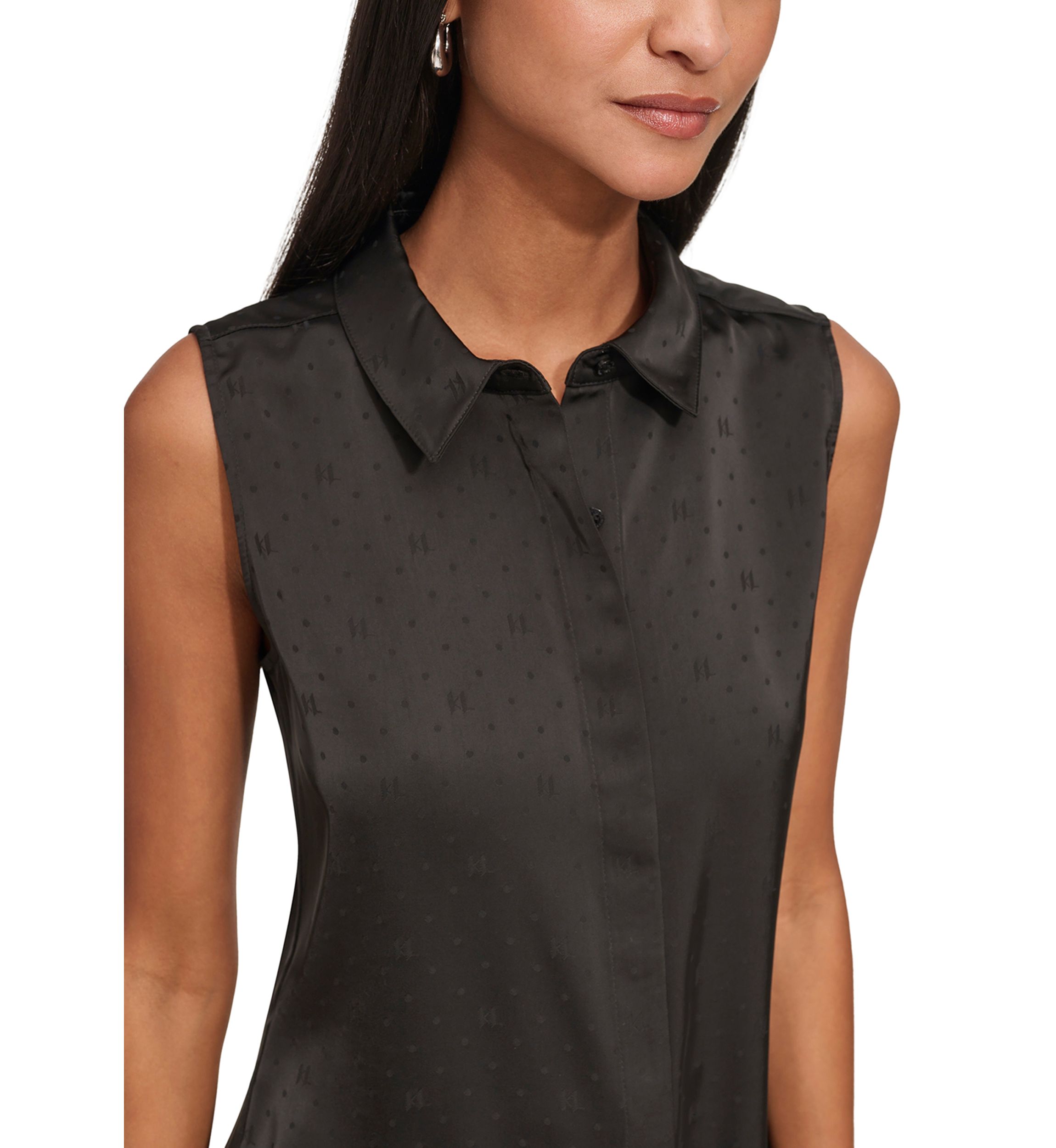 Womens Sleeveless Collared Jacquard Top