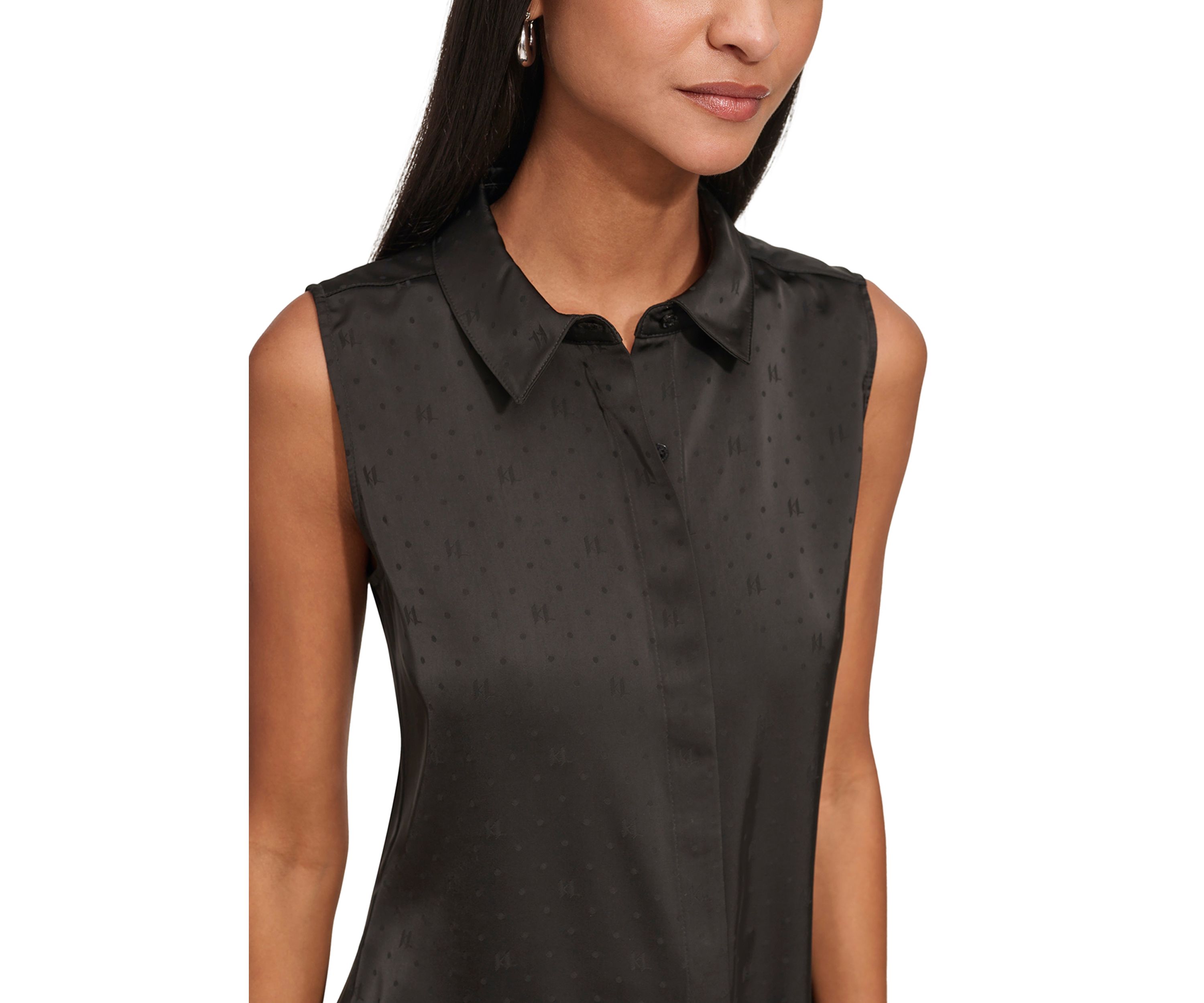 Womens Sleeveless Collared Jacquard Top