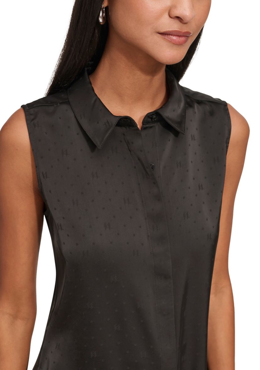 Womens Sleeveless Collared Jacquard Top