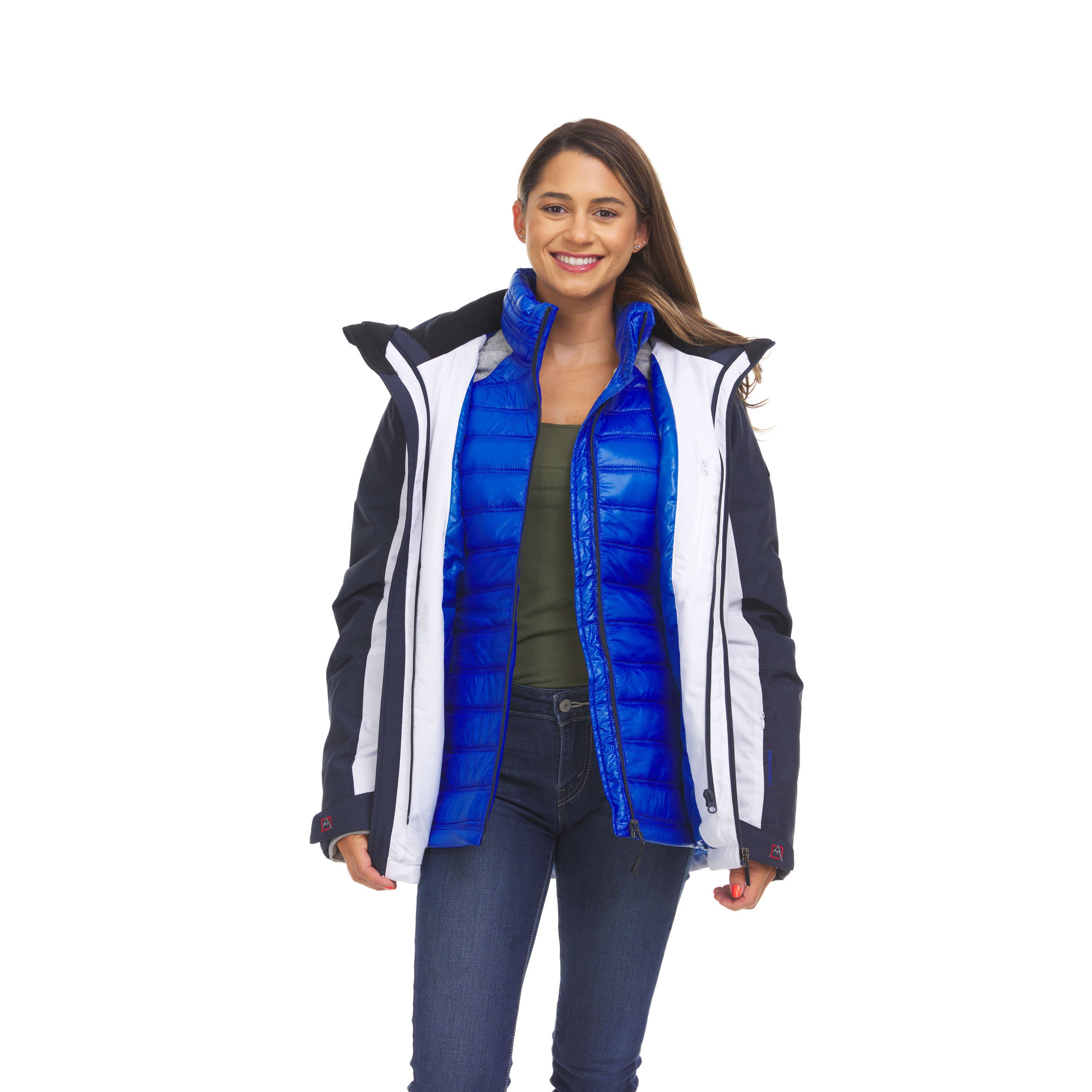 Women’s Ski Jacket 3 in 1 Waterproof Winter Jacket Snow Jacket Windproof Hooded with Inner Warm Puffer Coat (Standard and Plus Size)