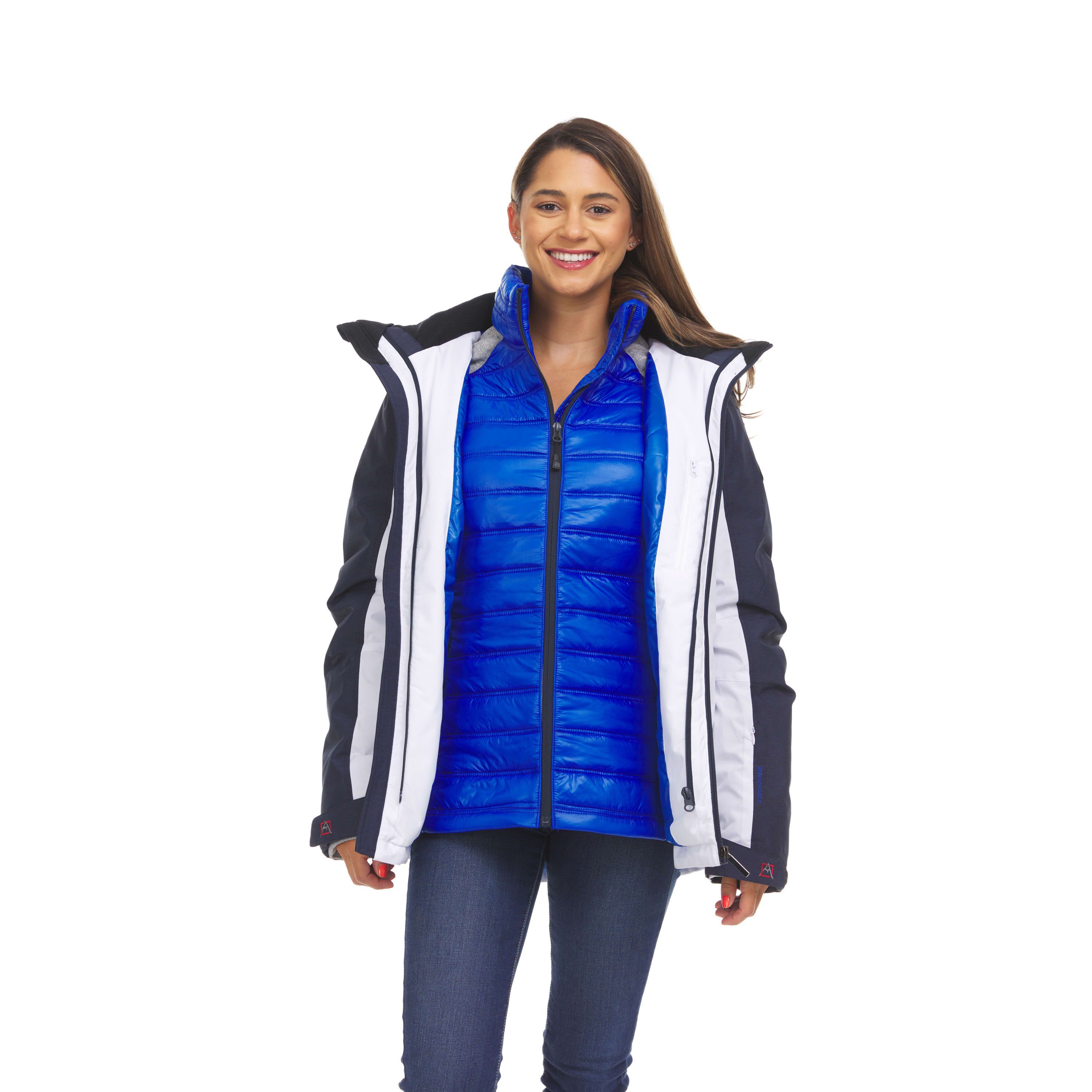 Women’s Ski Jacket 3 in 1 Waterproof Winter Jacket Snow Jacket Windproof Hooded with Inner Warm Puffer Coat (Standard and Plus Size)